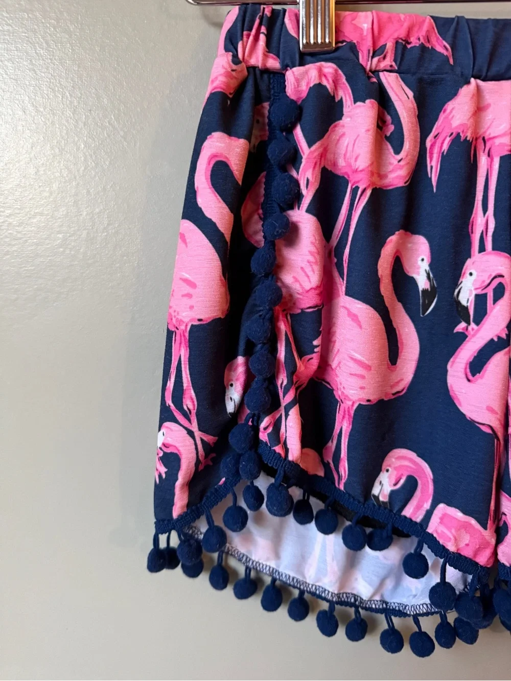 Flamingo Print Pom Pom Shorts Tropical Resort Beach Vacation